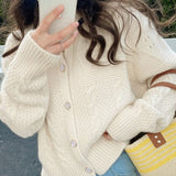 Women Knitted Cardigan Vintage Autumn and Winter round Neck Knitted Cardigan Coat Loose Sweater
