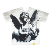Hip-hop t shirts american high street angel printing distressed washed retro short-sleeved t-shirt loose half-sleeved t