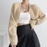 Women Sweater Knitwear Sexy Short Navel Knitted Top High Waist Loose Plush Cardigan Coat
