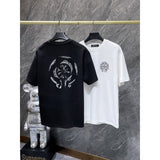 Ch hip-hop t shirts high version ch short sleeve high street horseshoe contrasting color laser engraving film loosecasualamerican heavy weight