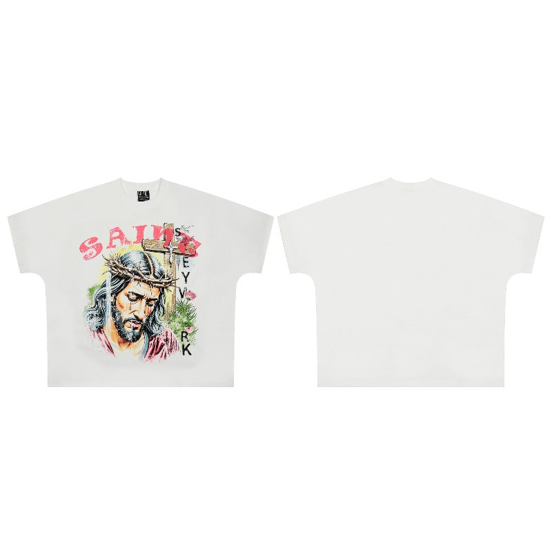 saint m t shirts s.m. character & floral print crew neck pullover short sleeve top