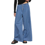 Women's pants: amazon independent store, european and american spring/summer lightweight elastic waist denim trousers, drapey vintage wide-leg jeans