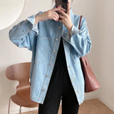 Women Jacket Spring Leisure Washed-out Denim Jacket Coat
