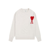Ami araunrif big heart jacquard heavyweight crew neck fall/winter knit sweater wool cardigan - perfect for couples & wedding photos