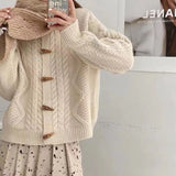 Women Knitted Cardigan Autumn and Winter Twist Knitted Cardigan round Neck Loose Sweater