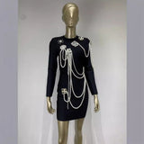 Women Dresses Bandage Dress Spring and Autumn Long Sleeve Pearl Chain Party Hip Skirt (Ont0408)