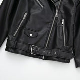 Women Leather Jacket Autumn and Winter Leather Jacket Slim-Fitting Biker Pu Washed Leather Jacket