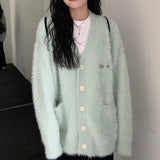 Women Knitted Cardigan Fall V-neck Loose Knitted Cardigan