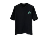 Ch hip-hop t-shirts: american streetwear ch cropped sleeve tee with sanskrit print, cross embroidery, relaxed fit, pure cotton, high street style, versatile