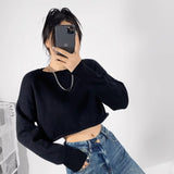 Women Sweater Knitwear Cropped Midriff-Baring Hoodie Knitwear Sweater