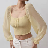 Women Tops Summer Retro Sexy Square-Neck Chiffon Shirt