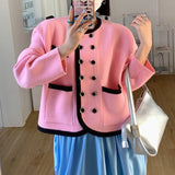 Women Knitwear Autumn and Winter Double Breasted round Neck Sweater Loose Knitted Cardigan