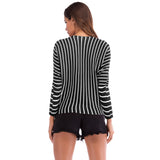 Women Knitted Sweater Casual Top Autumn Crew Neck Long Sleeve Color Matching Sweater
