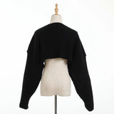 Women Sweater Knitwear Knitted Shawl Ultra Short Long Sleeve Knitting Needle Sweater