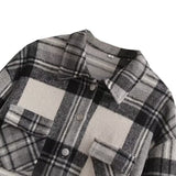 Women Woolen Coat Autumn and Winter Woolen Plaid Shirt Loose Casual Long Shirt Coat