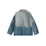 Unisex Jacket Washed Gradient Denim Jacket Men's and Women's Lapel Denim Coat