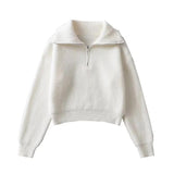 Women Sweater Knitwear Spring and Autumn Sweater Pullover Lapel Long-Sleeve Zipper Loose Bottoming Sweater