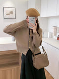 Women Knitted Cardigan Autumn and Winter round Neck Single-Breasted Long Sleeve Sweater Coat