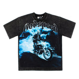 Hip-hop t shirts american retro skull model rider washed distressed hip hop street loose short-sleeved t-shirt