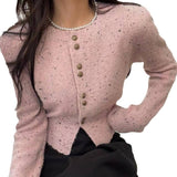 Women Knitwear Autumn Winter Retro round Neck Sweater Short Knitted Cardigan