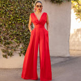 Women's pants: european and american fashionable summer slim-fit jumpsuit, high-waisted, slimming, straight-leg wide-leg pants for women