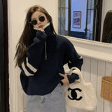 Women Knitwear Fall and Winter Lapels Half Zipper Sweater Loose Sweater