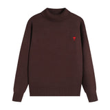 Ami araunriffall and wintertopspullover wool couplelong sleevesloose big heart high collar knitting shirt