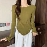 Women Knitwear Autumn and Winter Tassel round Neck Sweater Slim Top