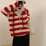 Women Knitwear Autumn and Winter Striped Hooded Sweater Coat Knitted Cardigan