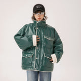 Unisex Coat Winter Pu Multi-Pocket Cotton-Padded Jacket