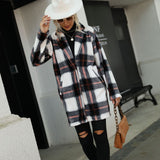 Women Trench Coat Long Sleeve Suit Collar Button Cardigan Warm Sable Fur Plaid Wool Coat