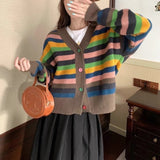 Women Knitwear Autumn and Winter Striped V-neck Sweater Wide Soft Knitted Cardigan