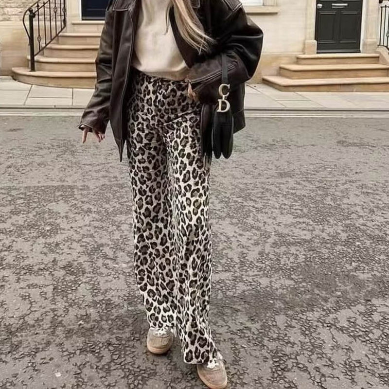Women Pants Summer Animal Pattern Floral Print Casual Jumpsuit Wide Leg Pants