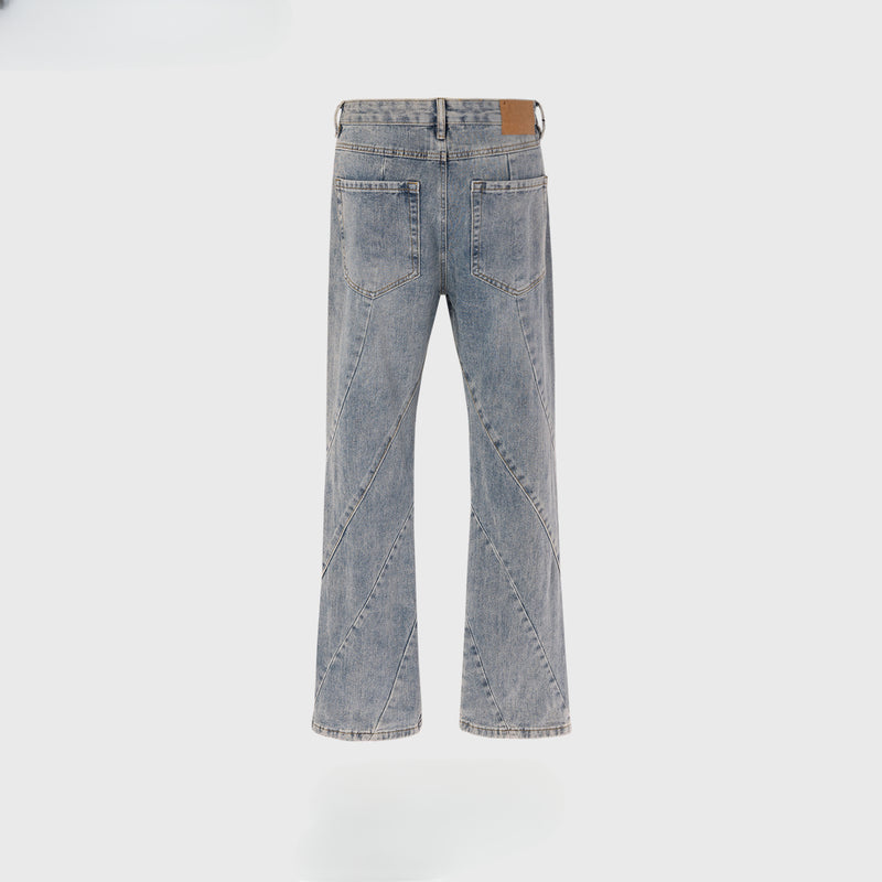 MIJKO Men Vintage Pants MIJKO washed old trousers spliced micro-pull jeans