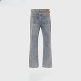 MIJKO Men Vintage Pants MIJKO washed old trousers spliced micro-pull jeans