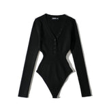 Women Sweater Knitwear Autumn and Winter Knitting Bottoming Shirt Sexy Tight Long Sleeve V-neck Jumpsuit