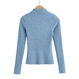 Women Sweater Knitwear Mandarin Collar Knitwear Spring Sexy Long Sleeve T-shirt
