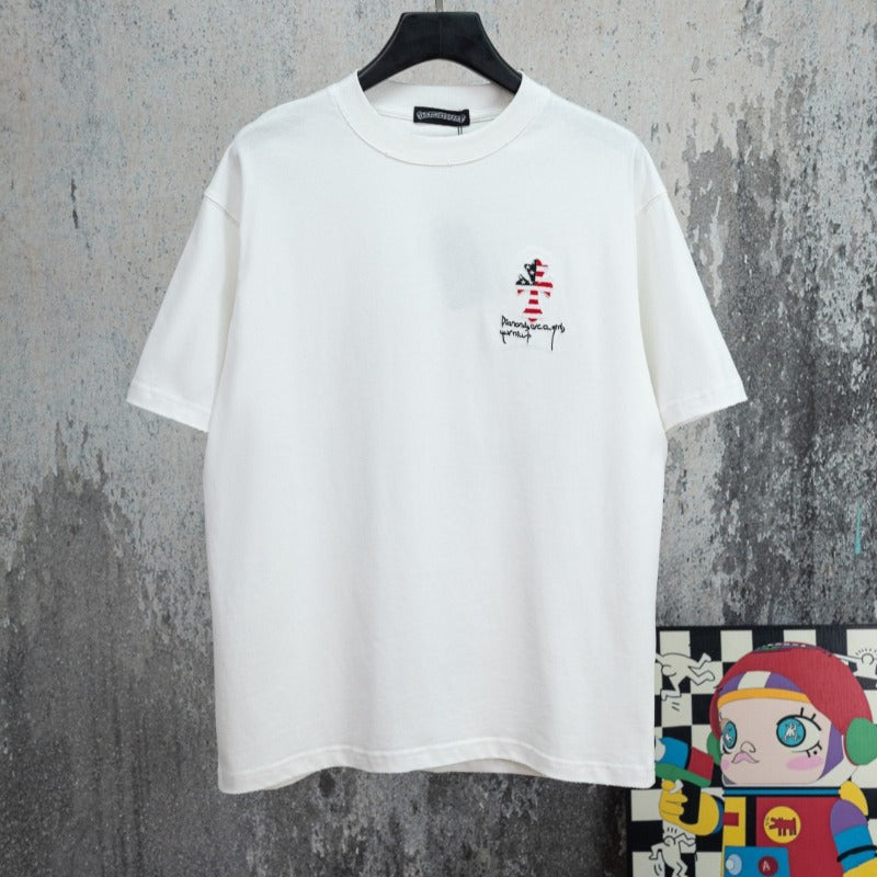 Ch hip-hop t shirts ss round neck embroider short-sleeved t-shirtch crow classic flag loosecasual american easiest for match high street