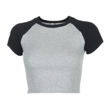 Women T-shirt Vintage Thread Raglan Sleeve T-shirt Short Top Short Sleeve Casual