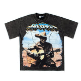 Hip-hop t shirts american retro skull guitar other printing washed old retro rock loose short-sleeved t-shirt tee