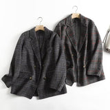 Women Suits Autumn and Winter Long Sleeve Commuter Plaid Suit Double Breasted Woolen Coat