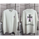 Ch hip-hop t shirts high version ssch short sleeve horseshoe overlapping cross sanskrit high weight short sleeve t-shirt men's t
