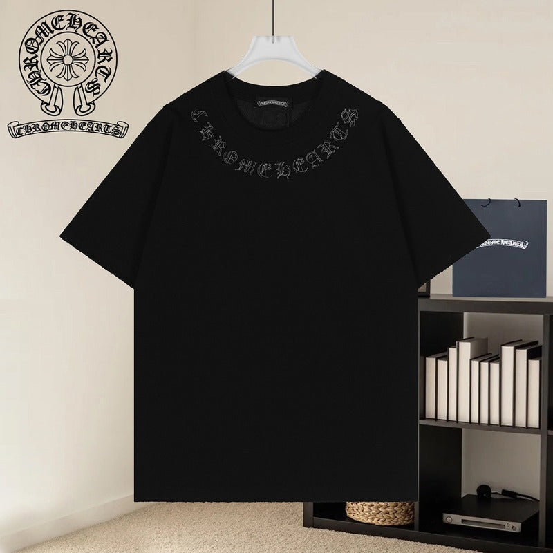 Ch hip-hop t-shirts: front and back appliqué embroidery, heavy-duty craftsmanship, american casual style, versatile, high-street trendy