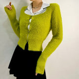 Women Sweater Knitwear Autumn Leisure Sexy Short Plush Square Collar Sweater Sweater