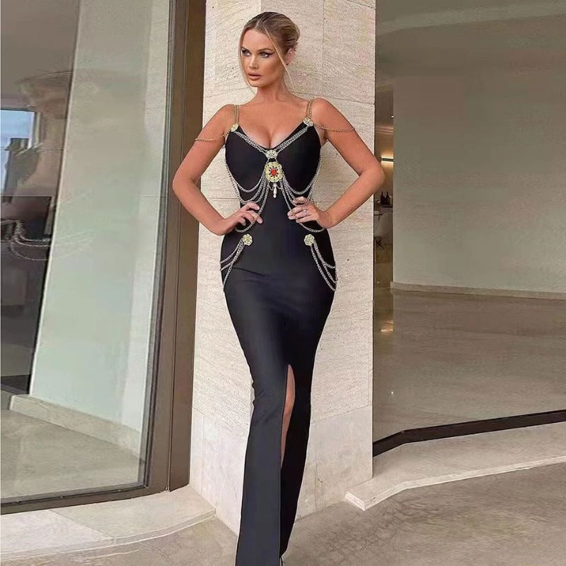 Women Evening Dress Bandage Dress Evening Dress Chain Vintage Gown
