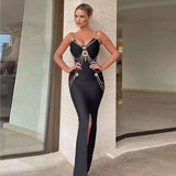 Women Evening Dress Bandage Dress Evening Dress Chain Vintage Gown