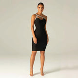 Women's Wedding Dress Bandage Dress One-Shoulder Diamond-Embedded Dress Backless Hip Skirt