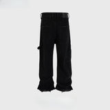 MIJKO Men Vintage Pants MIJKO High Street Spliced Trousers Men's and Women's Design Black Jeans