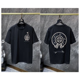 Ch hip-hop t shirts ch short-sleeved classic horseshoe flocking lettering film loose casual pure cotton american heavy weight high street
