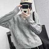 Women Knitted Pullover Autumn Loose V-neck Knitted Sweater